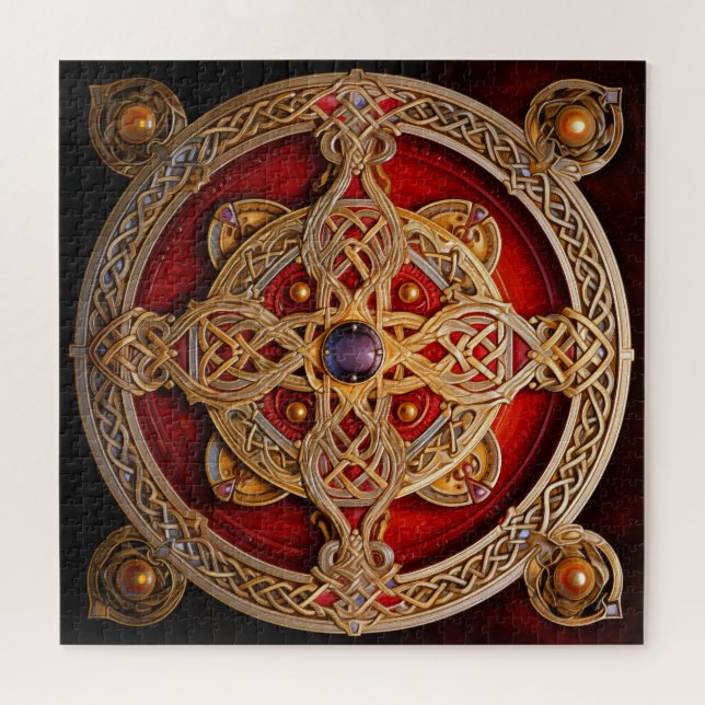 Celtic Knot Red Gold Knüpfarbeit Puzzle (Horizontal)
