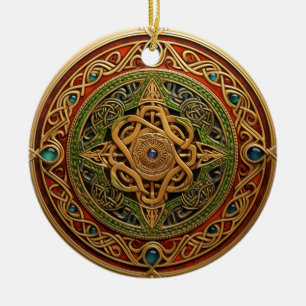 Celtic Knot Red Green Gold Knüpfarbeit Keramik Ornament