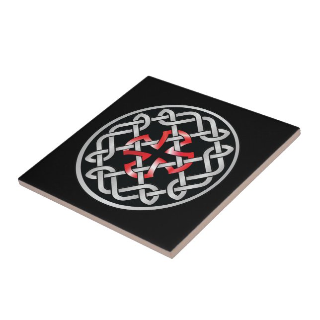 Celtic Knot Red Metallic Keramik Tile Fliese (Seite)