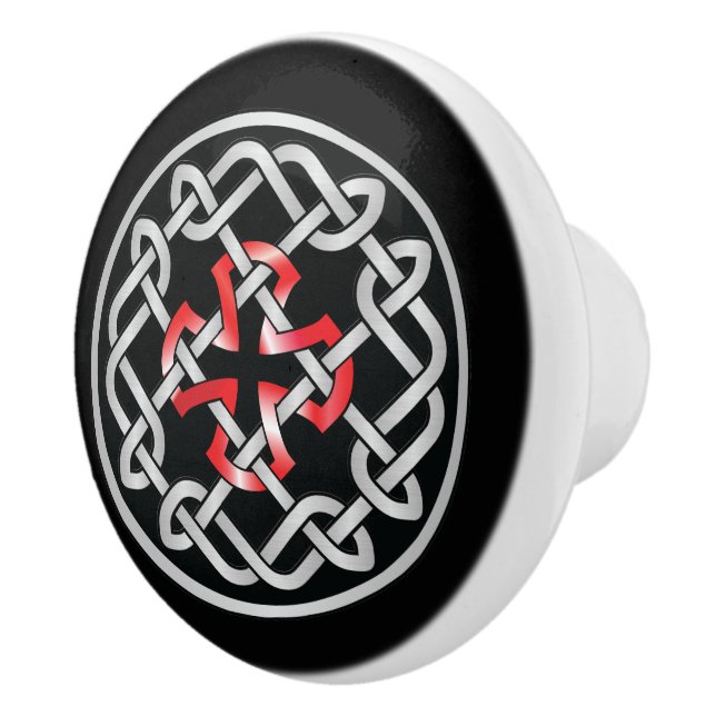 Celtic Knot Red Metallic Knob Keramikknauf (Rechts)