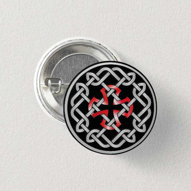 Celtic Knot Red Metallic Round Button (Vorne & Hinten)