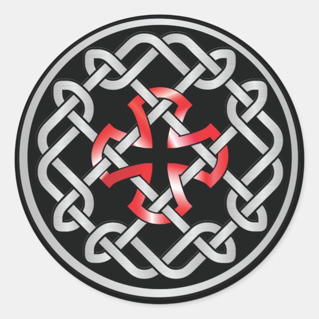 Celtic Knot Red Metallic Round Stickers (Vorderseite)