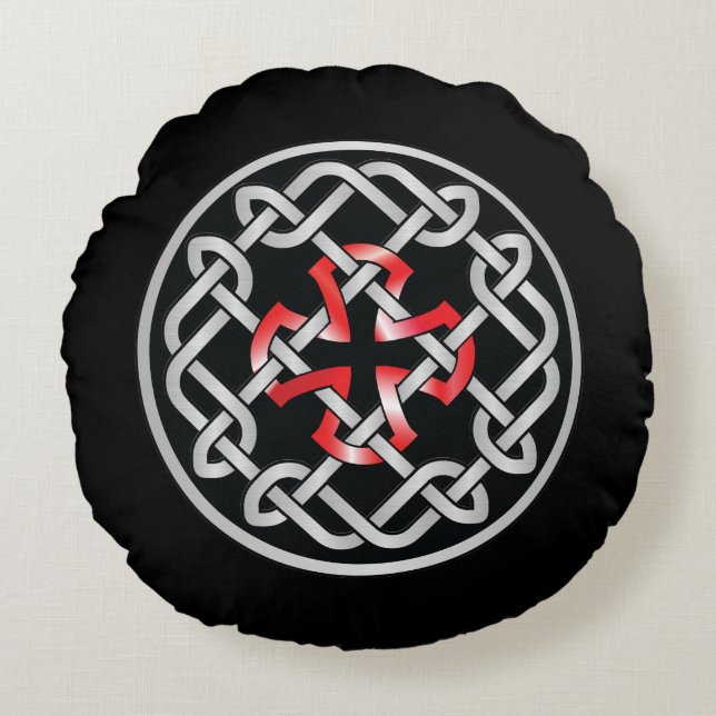 Celtic Knot Red Metallic Rundes Kissen (Vorderseite)