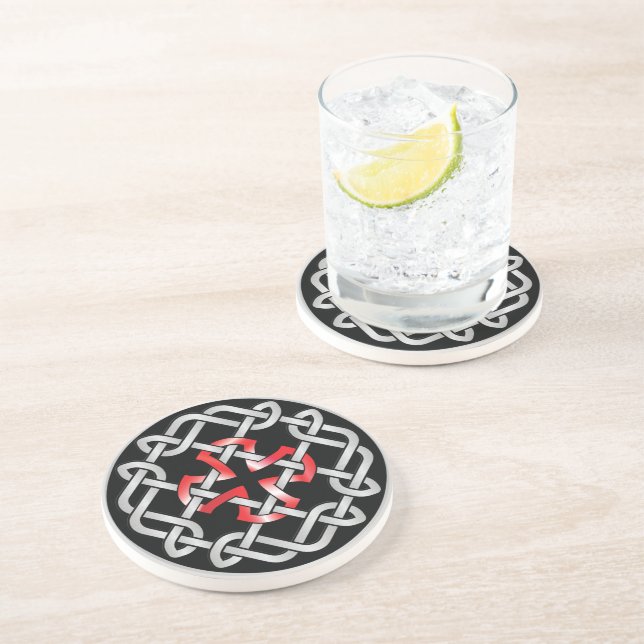 Celtic Knot Red Metallic Sandstone Drink Untersetz Untersetzer (Seite)