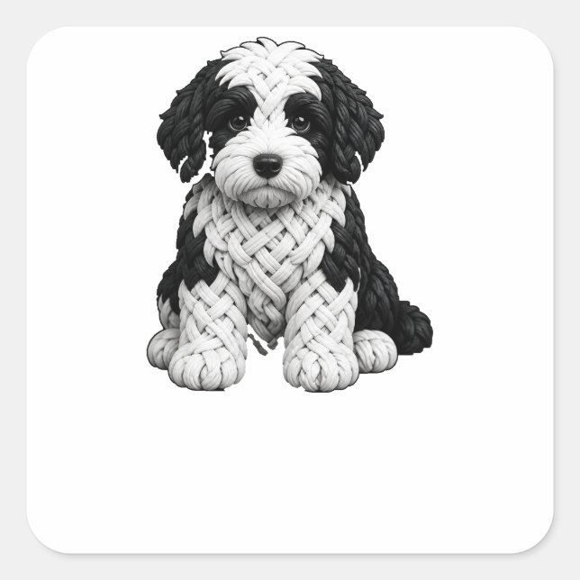 Celtic Knot Sheepadoodle Quadratischer Aufkleber (Vorderseite)