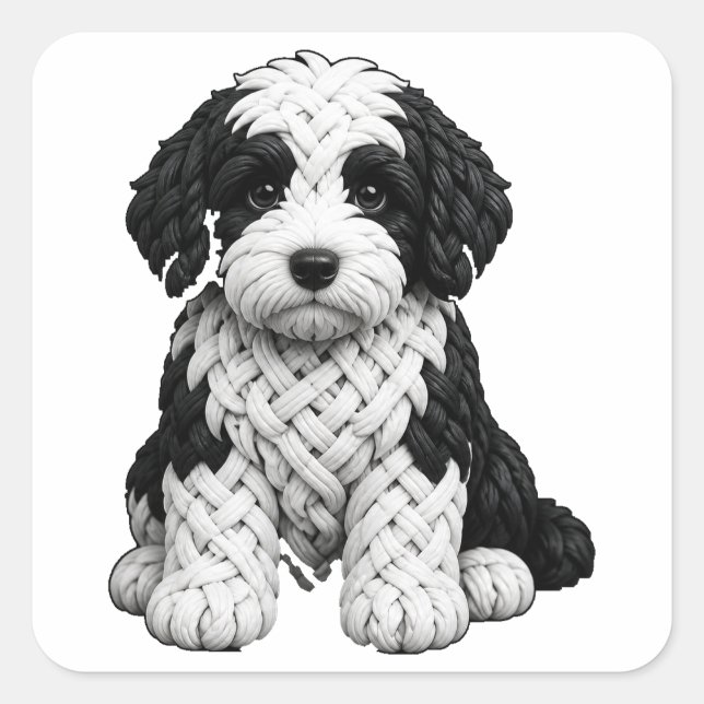 Celtic Knot Sheepadoodle Quadratischer Aufkleber (Vorderseite)