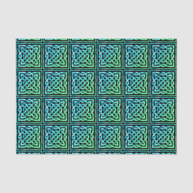 Celtic Knot - Square Tile Blue Green Tissue Paper Seidenpapier (Vorderseite)