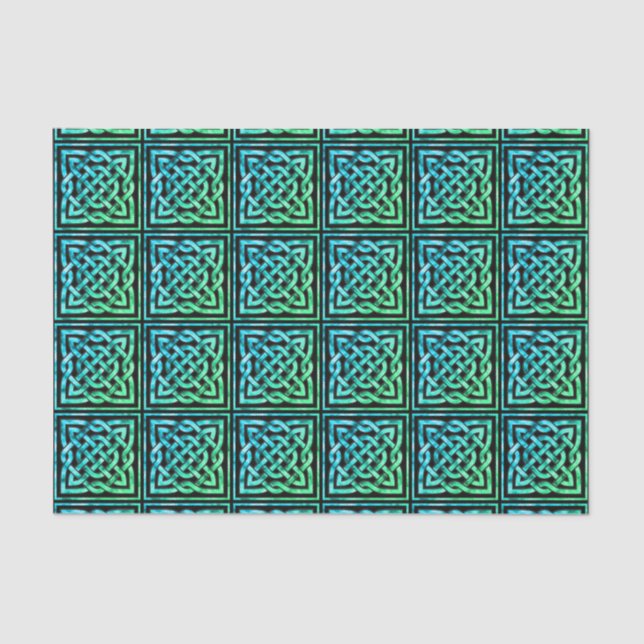 Celtic Knot - Square Tile Blue Green Tissue Paper Seidenpapier (Vorderseite)