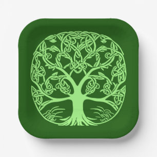 Celtic Knot Tree of Life Emerald Green Pappteller