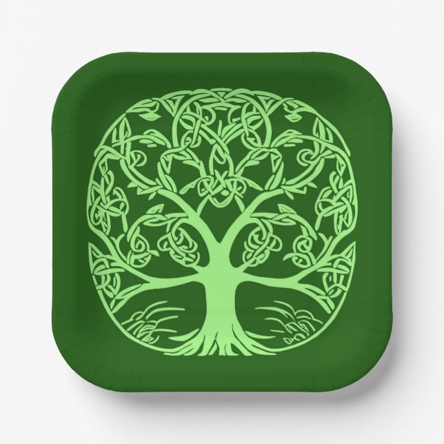 Celtic Knot Tree of Life Emerald Green Pappteller (Vorderseite)