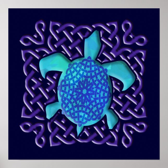 Celtic Knot Turtle (Blue) Poster (Vorne)