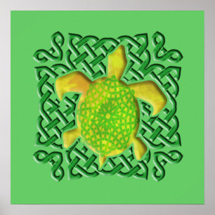 Celtic Knot Turtle (Green) Poster