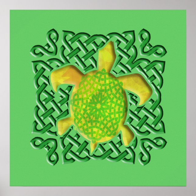 Celtic Knot Turtle (Green) Poster (Vorne)