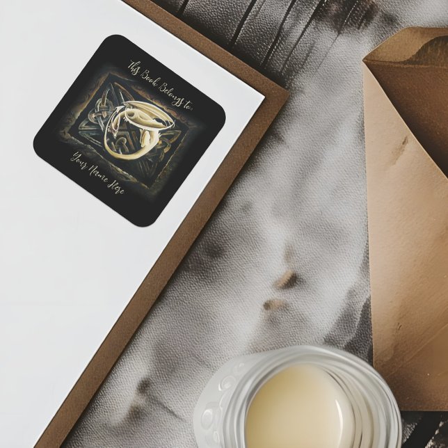 Celtic Knot Work Cream Dragon Buchzeichen Quadratischer Aufkleber (Von Creator hochgeladen)