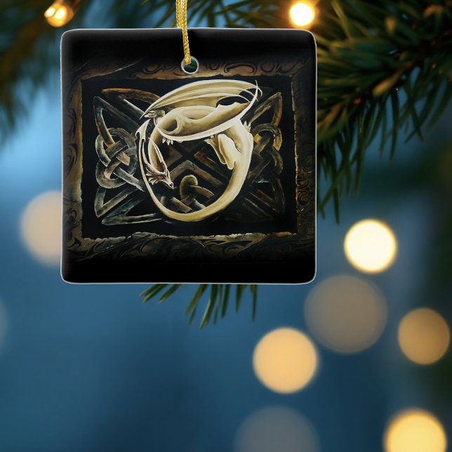 Celtic Knot Work Cream Dragon Keramikornament (Von Creator hochgeladen)