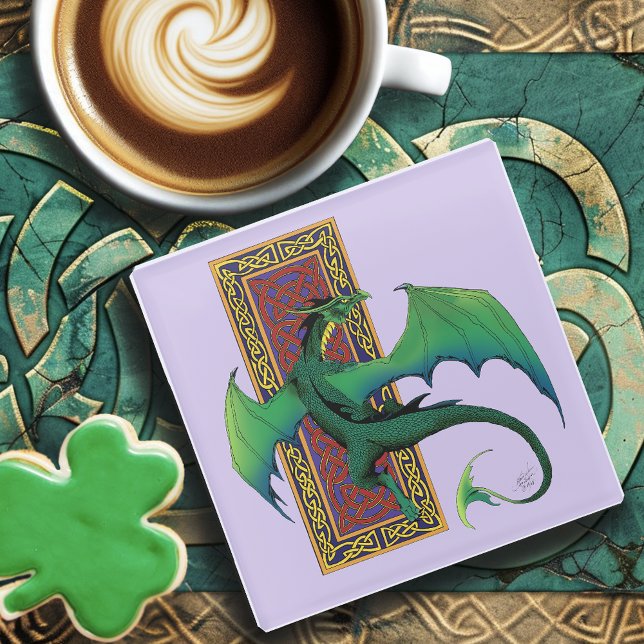 Celtic Knot Work Green Dragon Lila Glasuntersetzer (Von Creator hochgeladen)