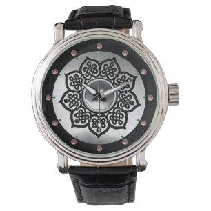 CELTIC KNOTS FLOWER, WHITE PINK AMETHYST GEM STONE ARMBANDUHR