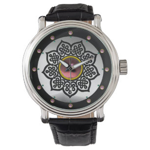 CELTIC KNOTS FLOWER, WHITE PINK AMETHYST GEM STONE ARMBANDUHR