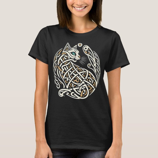 Celtic Knüpfarbeit Cat Art T-Shirt (Vorderseite)