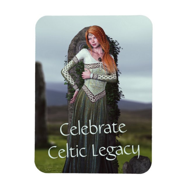 Celtic Lady Posing vor alten Steinen Magnet (Vertikal)