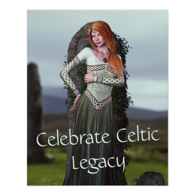 Celtic Lady Posing vor alten Steinen Poster (Vorderseite)