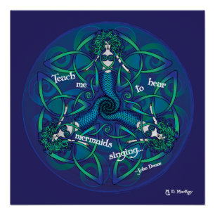 Celtic Mermaid Mandala in Blue und Green Poster