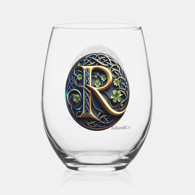 Celtic Monogram Whine Glass Set Weinglas Ohne Stiel (Vorderseite)