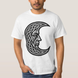 Celtic Moon‑Face Knotwork – Monochrome Ink Emblem T-Shirt