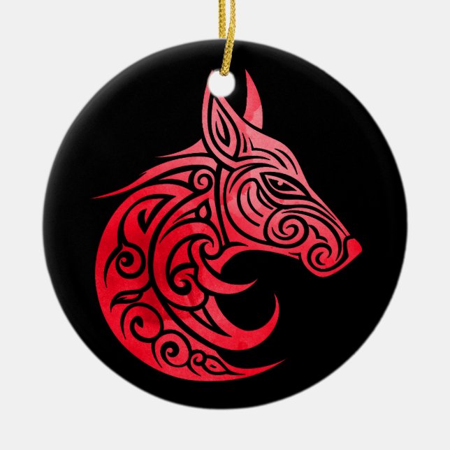 Celtic Nordic Fox Keramik Ornament (Vorne)