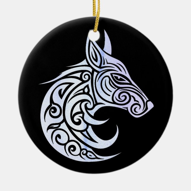 Celtic Nordic Winter Fox Keramik Ornament (Vorne)