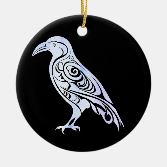Celtic Nordic Winter Raven Crow Keramik Ornament (Vorne)