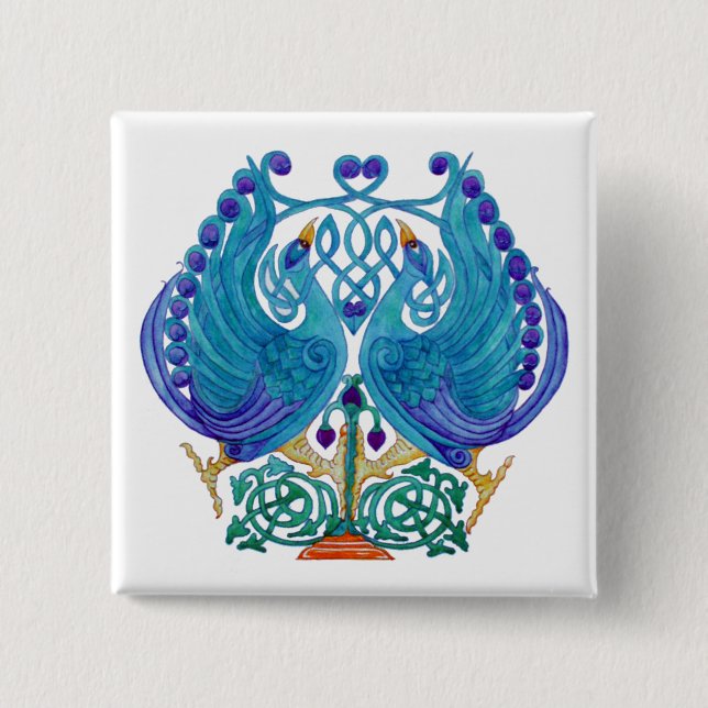 Celtic Peacocks Square Button Abzeichen (Vorderseite)
