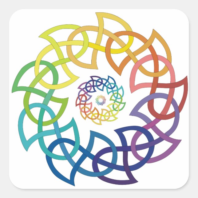 Celtic Rainbow Knüpfarbeit Quadratischer Aufkleber (Vorderseite)