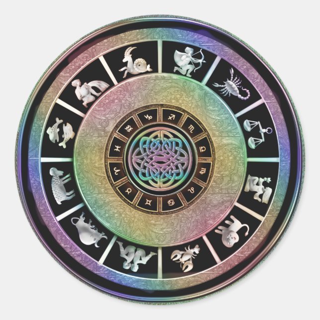 Celtic Rainbow Zodiac Mandala Runder Aufkleber (Vorderseite)