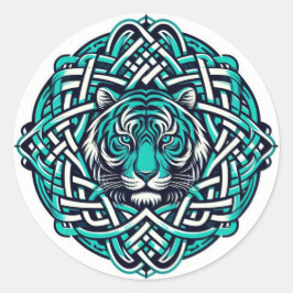 Celtic Round Aquamarin Tiger Runder Aufkleber