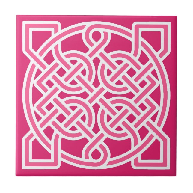 Celtic Sailor's Knot, Fuchsia Pink und White Fliese (Vorderseite)
