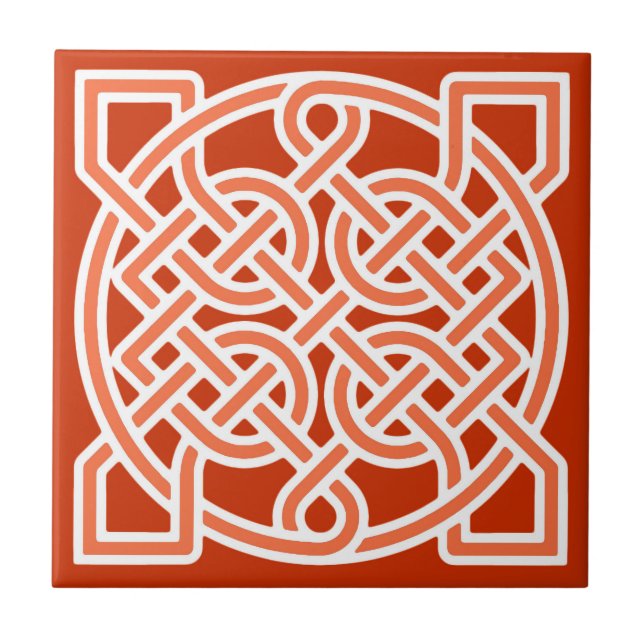 Celtic Sailor's Knot, Mandarin Orange und White Fliese (Vorderseite)