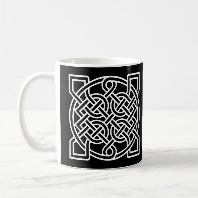 Celtic Sailor's Knot, weiß auf schwarzem Hintergru Kaffeetasse (Links)