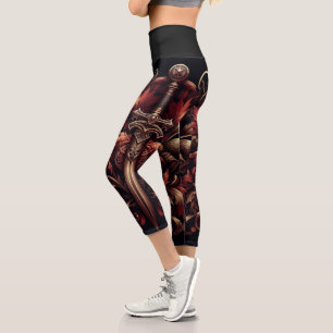 Celtic Scottish Red und Bronze Sword Capri Leggings
