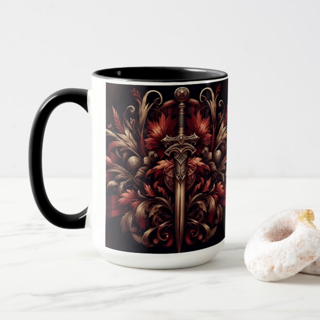 Celtic Scottish Red und Bronze Sword Tasse (Mit Donut)