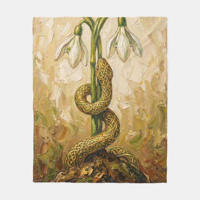 Celtic Snake Snowdrops Imbolc Rebirth Fantasy Art Fleecedecke (Vorderseite)