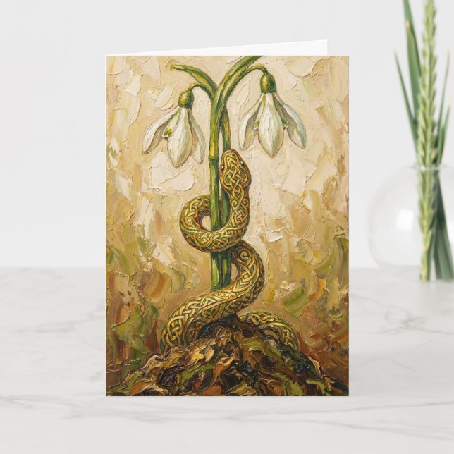 Celtic Snake Snowdrops Imbolc Rebirth Fantasy Art Karte (Vorderseite)