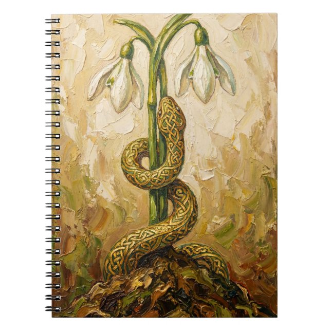 Celtic Snake Snowdrops Imbolc Rebirth Fantasy Art Notizblock (Vorderseite)