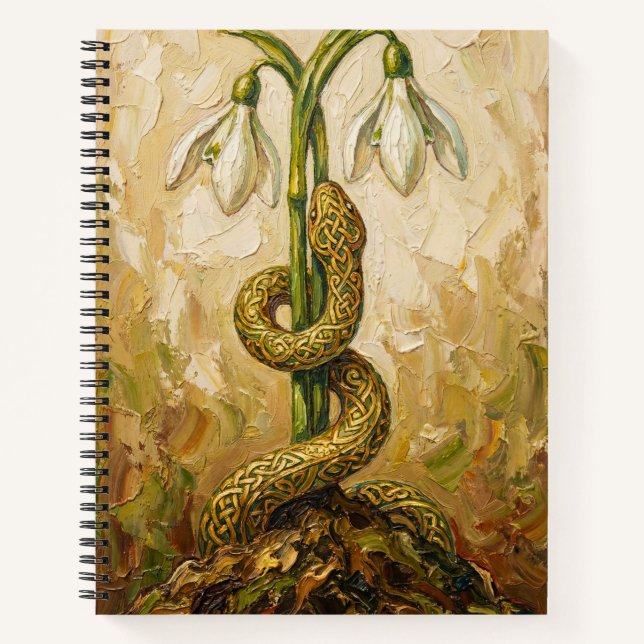 Celtic Snake Snowdrops Imbolc Rebirth Fantasy Art Notizbuch (Vorderseite)