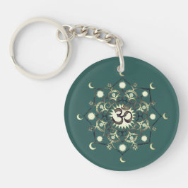 Celtic Sun Moon Mandala Om Zitat Gold Green Schlüsselanhänger