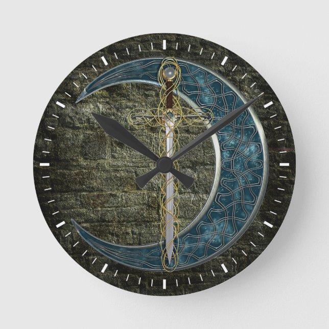 Celtic Sword and Moon Runde Wanduhr (Vorderseite)