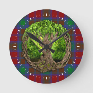 Celtic Tree Of Life And Clan Lindsay Tartan Runde Wanduhr