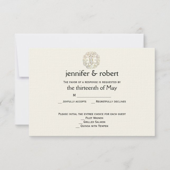 Celtic Tree of Life Gold Wedding Response Card RSVP Karte (Vorderseite)