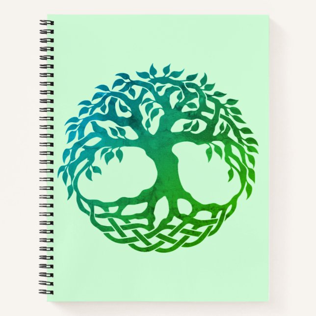Celtic Tree of Life Spiral Notebook (Green-Blue) Notizbuch (Vorderseite)
