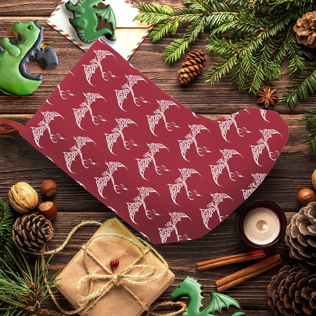Celtic Tribal Dragon Red White Kleiner Weihnachtsstrumpf (Von Creator hochgeladen)